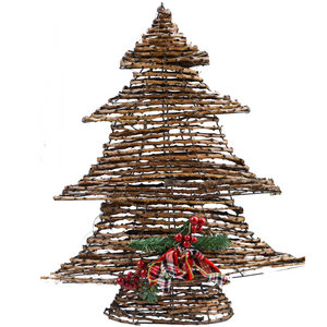 Deco - Navidad Arbol Paja con Lazo Rojo