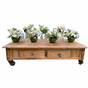 FLORES - Composicion de floreros (en alquiler) de distintos tamaños con flores segun pedido para mesa de 3.60 m